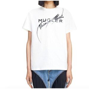 H&M x Mugler Women's Short Sleeve Knit Graphic White Tee Size S
